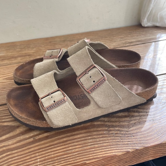 Arizona Taupe Suede Birkenstock Sandals Taupe 37 - Picture 3 of 11